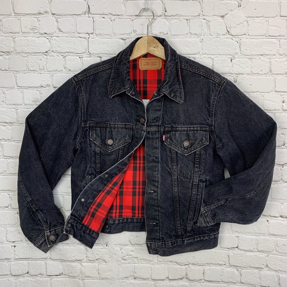 Levi's | Jackets & Coats | Levis Black Flannel Lined Denim Jacket Medium |  Poshmark